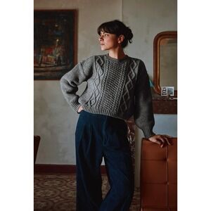 Lenvers Paola Cable Knit Spanish Wool Sweater Women's Medium Grey Boxy